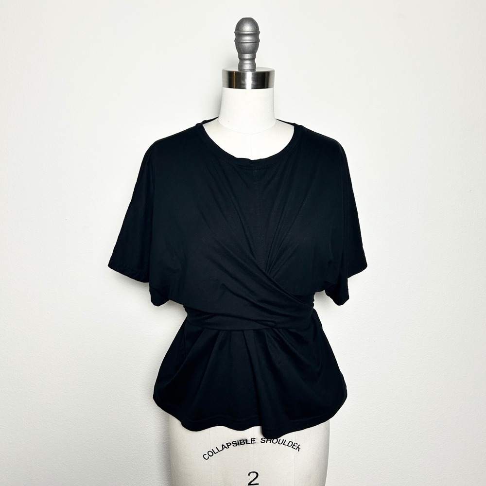 Banana Republic Supima Cotton Wrap Front Tie Waist Peplum Top Black XS
